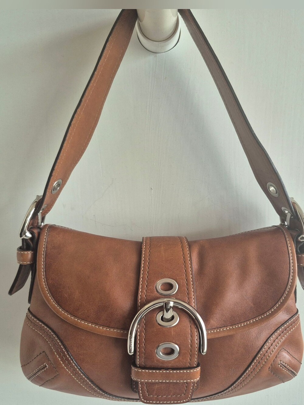 Coach F10188 Vintage Cognac Leather Soho Hobo Shoulder Bag with Silver Hardware